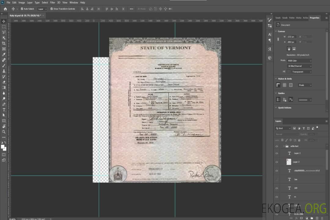 Modèle de certificat de naissance de l'État du Vermont aux États-Unis au format PSD template